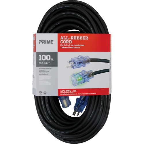 Cordon rallonge All-Rubber, Ext&eacute;rieur, SJOOW, AWG 12/3, 15 A, 100' Waymarc Industries Inc