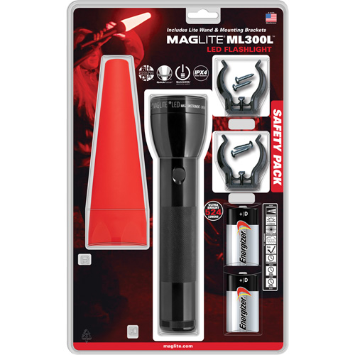 Safety Flashlight Pack, LED, 487 Lumens, D Batteries Waymarc Industries Inc