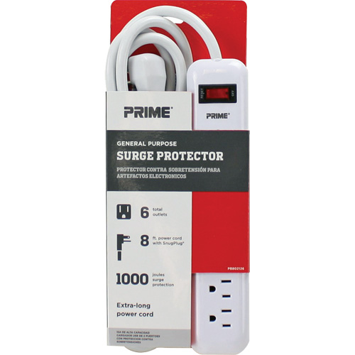 Protecteurs de surtension, 6 Prises, 1000 J, 1875 W, Cordon 8' Waymarc Industries Inc