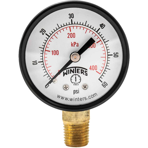 Manom&egrave;tre &eacute;conomique,  2", 0 - 60 psi, Fixation inf&eacute;rieure, Analogique Waymarc Industries Inc