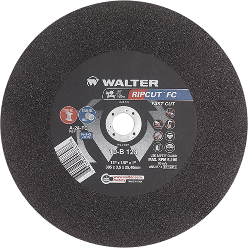 Ripcut Stainless Steel & Steel Cut-Off Wheel for Stationary Saws, 18" x 3/16", 1" Arbor, Type 1, Aluminum Oxide, 3400 RPM Waymarc Industries Inc