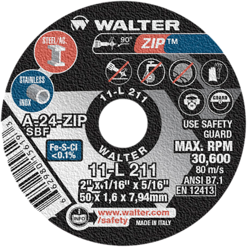 Zip Cut-Off Wheel, 2" x 1/16", 5/16" Arbor, Type 1, Aluminum Oxide, 5100 RPM Waymarc Industries Inc