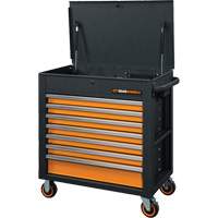 GSX Series Rolling Tool Cart with Tilt Top, 7 Drawers, 35" L x 20" W x 39" H, Black/Orange AUW202 | Waymarc Industries Inc