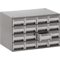 Modular Parts Cabinets, Steel, 16 Drawers, 17" x 10-9/16" x 2-1/8", Grey CA856 | Waymarc Industries Inc