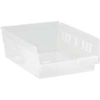 Shelf Bins, 8-3/8" W x 4" H x 11-5/8" D, Clear, 30 lbs. Capacity Waymarc Industries Inc