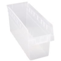Store-Max Shelf Bins, 6-5/8" W x 8" H x 17-7/8" D, Clear, 56 lbs. Capacity Waymarc Industries Inc