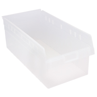 Store-Max Shelf Bins, 11-1/8" W x 8" H x 23-5/8" D, Clear, 68 lbs. Capacity Waymarc Industries Inc