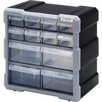 Drawer Cabinet, Plastic, 12 Drawers, 10-1/2" x 6-1/4" x 10-1/4", Black CG061 | Waymarc Industries Inc