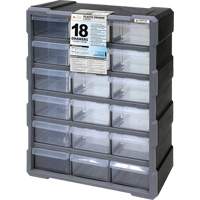 Drawer Cabinet, Plastic, 18 Drawers, 15" x 6-1/4" x 18-3/4", Black CG062 | Waymarc Industries Inc
