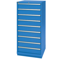 Drawer Cabinets, 9 Drawers, 28-1/4" W x 28-1/2" D x 59-1/2" H, Bright blue FI141 | Waymarc Industries Inc