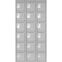 Clean Line Lockerettes, 6 -tier, Bank of 3, 36" x 18" x 72", Steel, Grey, Rivet (Assembled) Waymarc Industries Inc