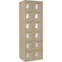 Clean Line Lockerette, 6 -tier, Bank of 2, 24" x 18" x 72", Steel, Beige, Rivet (Assembled) Waymarc Industries Inc