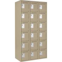 Clean Line Lockerette, 6 -tier, Bank of 3, 36" x 18" x 72", Steel, Beige, Rivet (Assembled) Waymarc Industries Inc