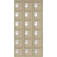 Clean Line Lockerette, 6 -tier, Bank of 3, 36" x 18" x 72", Steel, Beige, Rivet (Assembled) Waymarc Industries Inc