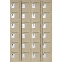 Clean Line Lockerette, 6 -tier, Bank of 4, 48" x 18" x 72", Steel, Beige, Rivet (Assembled) Waymarc Industries Inc