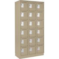 Clean Line Lockerette, 6 -tier, Bank of 3, 36" x 18" x 76", Steel, Beige, Rivet (Assembled) Waymarc Industries Inc