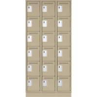Clean Line Lockerette, 6 -tier, Bank of 3, 36" x 18" x 76", Steel, Beige, Rivet (Assembled) Waymarc Industries Inc