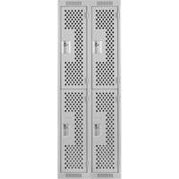 Casiers Clean Line, 2 niveaux, Bloc de 2, 24" x 15" x 72", Acier, Gris, Rivet (assembl&eacute;), Perfor&eacute; Waymarc Industries Inc