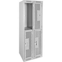 Casiers Clean Line, 2 niveaux, Bloc de 2, 24" x 15" x 72", Acier, Gris, Rivet (assembl&eacute;), Perfor&eacute; Waymarc Industries Inc