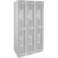 Clean Line Lockers, 2 -tier, Bank of 3, 36" x 12" x 72", Steel, Grey, Rivet (Assembled), Perforated Waymarc Industries Inc