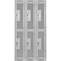 Clean Line Lockers, 2 -tier, Bank of 3, 36" x 12" x 72", Steel, Grey, Rivet (Assembled), Perforated Waymarc Industries Inc
