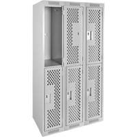 Clean Line Lockers, 2 -tier, Bank of 3, 36" x 12" x 72", Steel, Grey, Rivet (Assembled), Perforated Waymarc Industries Inc