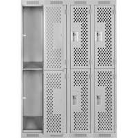 Casiers Clean Line, 2 niveaux, Bloc de 4, 48" x 15" x 72", Acier, Gris, Rivet (assembl&eacute;), Perfor&eacute; Waymarc Industries Inc