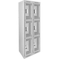 Clean Line Lockers, 3 -tier, Bank of 2, 24" x 12" x 72", Steel, Grey, Rivet (Assembled), Perforated Waymarc Industries Inc