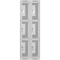 Clean Line Lockers, 3 -tier, Bank of 2, 24" x 12" x 72", Steel, Grey, Rivet (Assembled), Perforated Waymarc Industries Inc