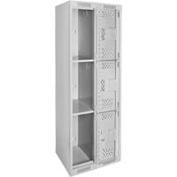 Clean Line Lockers, 3 -tier, Bank of 2, 24" x 12" x 72", Steel, Grey, Rivet (Assembled), Perforated Waymarc Industries Inc