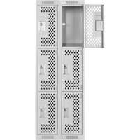 Clean Line Lockers, 3 -tier, Bank of 2, 24" x 12" x 72", Steel, Grey, Rivet (Assembled), Perforated Waymarc Industries Inc