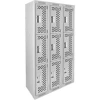 Clean Line Lockers, 3 -tier, Bank of 3, 36" x 12" x 72", Steel, Grey, Rivet (Assembled), Perforated Waymarc Industries Inc