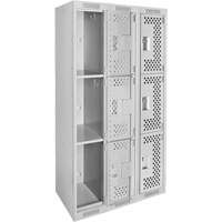 Clean Line Lockers, 3 -tier, Bank of 3, 36" x 12" x 72", Steel, Grey, Rivet (Assembled), Perforated Waymarc Industries Inc
