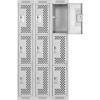 Clean Line Lockers, 3 -tier, Bank of 3, 36" x 12" x 72", Steel, Grey, Rivet (Assembled), Perforated Waymarc Industries Inc