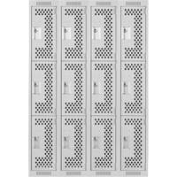 Clean Line Lockers, 3 -tier, Bank of 4, 48" x 12" x 72", Steel, Grey, Rivet (Assembled), Perforated Waymarc Industries Inc