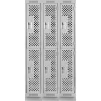 Clean Line Lockers, 2 -tier, Bank of 3, 36" x 15" x 76", Steel, Grey, Rivet (Assembled), Perforated Waymarc Industries Inc
