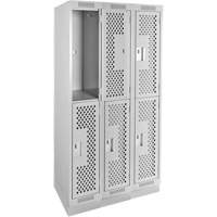 Clean Line Lockers, 2 -tier, Bank of 3, 36" x 15" x 76", Steel, Grey, Rivet (Assembled), Perforated Waymarc Industries Inc