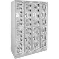 Clean Line Lockers, 2 -tier, Bank of 4, 48" x 15" x 76", Steel, Grey, Rivet (Assembled), Perforated Waymarc Industries Inc
