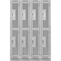 Clean Line Lockers, 2 -tier, Bank of 4, 48" x 15" x 76", Steel, Grey, Rivet (Assembled), Perforated Waymarc Industries Inc