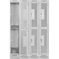 Clean Line Lockers, 2 -tier, Bank of 4, 48" x 15" x 76", Steel, Grey, Rivet (Assembled), Perforated Waymarc Industries Inc