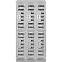 Casiers Clean Line, 2 niveaux, Bloc de 3, 36" x 15" x 82", Acier, Gris, Rivet (assembl&eacute;), Perfor&eacute; Waymarc Industries Inc