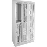 Casiers Clean Line, 2 niveaux, Bloc de 3, 36" x 15" x 82", Acier, Gris, Rivet (assembl&eacute;), Perfor&eacute; Waymarc Industries Inc