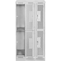 Casiers Clean Line, 2 niveaux, Bloc de 3, 36" x 15" x 82", Acier, Gris, Rivet (assembl&eacute;), Perfor&eacute; Waymarc Industries Inc