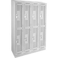 Clean Line Lockers, 2 -tier, Bank of 4, 48" x 12" x 82", Steel, Grey, Rivet (Assembled), Perforated Waymarc Industries Inc