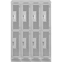 Clean Line Lockers, 2 -tier, Bank of 4, 48" x 12" x 82", Steel, Grey, Rivet (Assembled), Perforated Waymarc Industries Inc