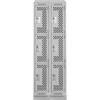 Clean Line Lockers, 3 -tier, Bank of 2, 24" x 12" x 82", Steel, Grey, Rivet (Assembled), Perforated Waymarc Industries Inc