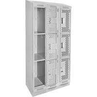 Clean Line Lockers, 3 -tier, Bank of 3, 36" x 12" x 82", Steel, Grey, Rivet (Assembled), Perforated Waymarc Industries Inc