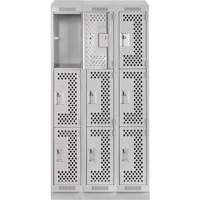 Clean Line Lockers, 3 -tier, Bank of 3, 36" x 12" x 82", Steel, Grey, Rivet (Assembled), Perforated Waymarc Industries Inc