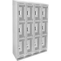 Clean Line Lockers, 3 -tier, Bank of 4, 48" x 12" x 82", Steel, Grey, Rivet (Assembled), Perforated Waymarc Industries Inc