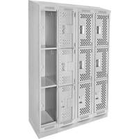 Clean Line Lockers, 3 -tier, Bank of 4, 48" x 12" x 82", Steel, Grey, Rivet (Assembled), Perforated Waymarc Industries Inc